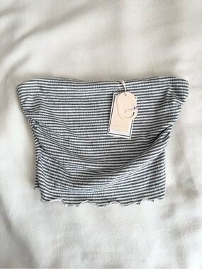 GLG Good Luck Gem Tube Top Womens Size S White Black Striped Cropped
